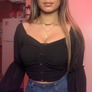 Boohoo Puff Sleeve Black Crop Top